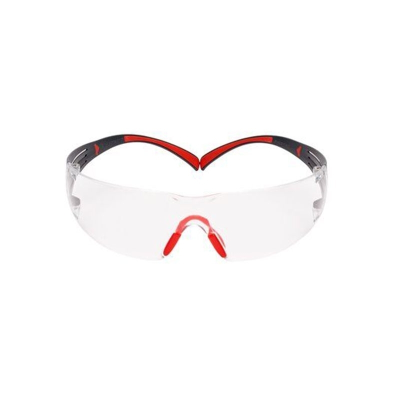 3M SecureFit 400 Safety Glasses, Red/Grey frame, Scotchgard Anti-Fog, Clear Lens, SF401SGAF-RED