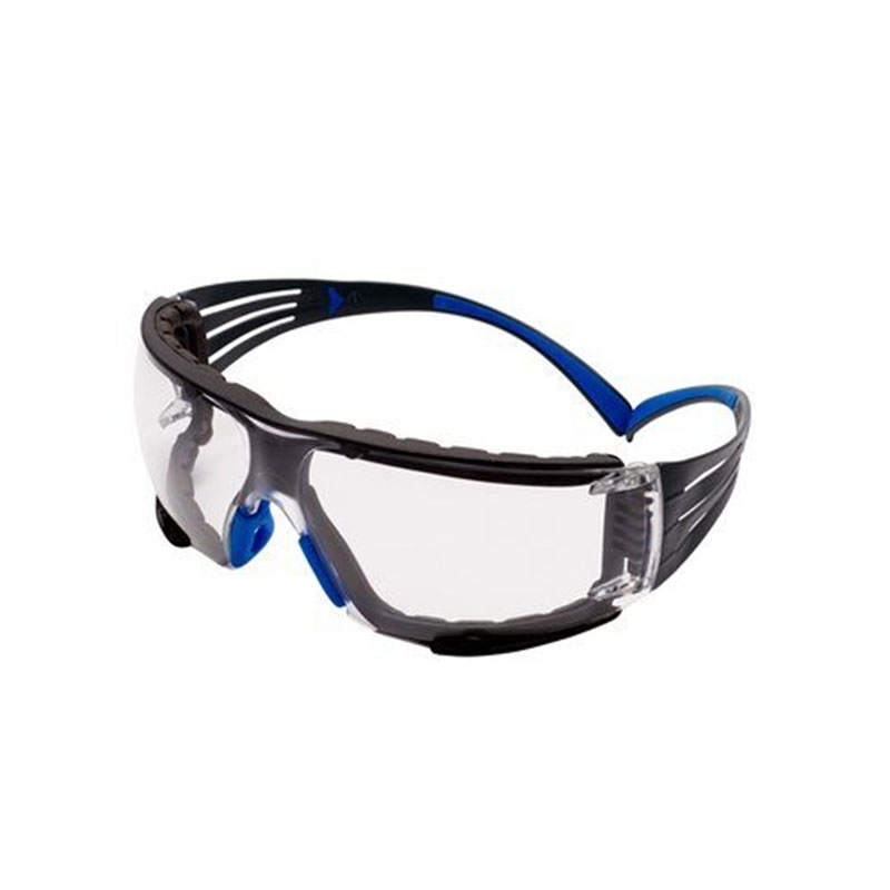 3M SecureFit 400 Safety Glasses, Blue/Grey frame, Foam, Scotchgard Anti-Fog, Clear Lens, SF401SGAF-BLU-F